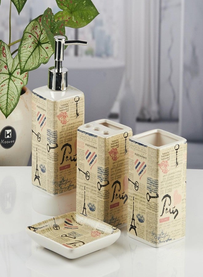 Kookee Ceramic Bathroom Set - Stylish 4 Piece Bath Accessories Kit with Soap Dispenser, Toothbrush Holder, Tumbler & Soap Dish - Modern & Designer Decor for Home & Guest Bathrooms,Multicolor (11141) - Image 1